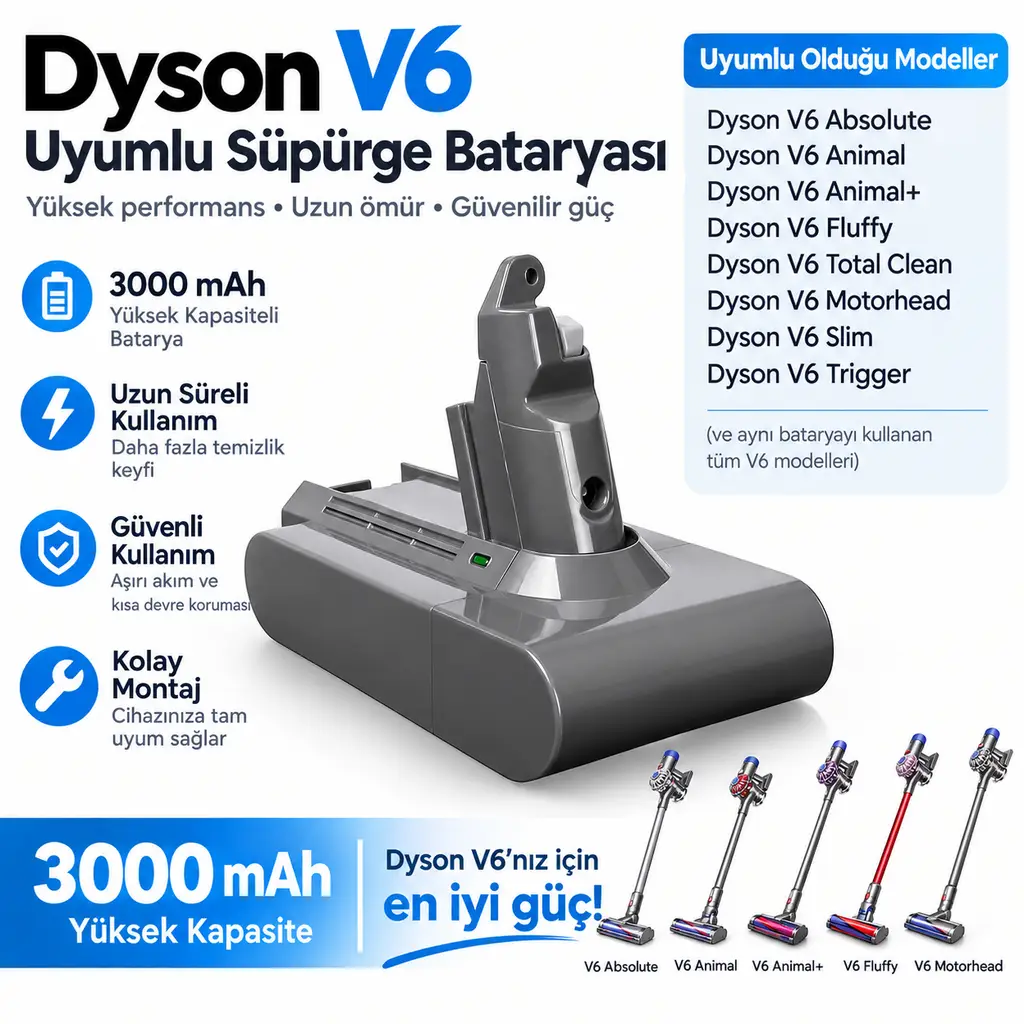 Dyson DC74 Animal ile uyumlu süpürge bataryası 3000 mah